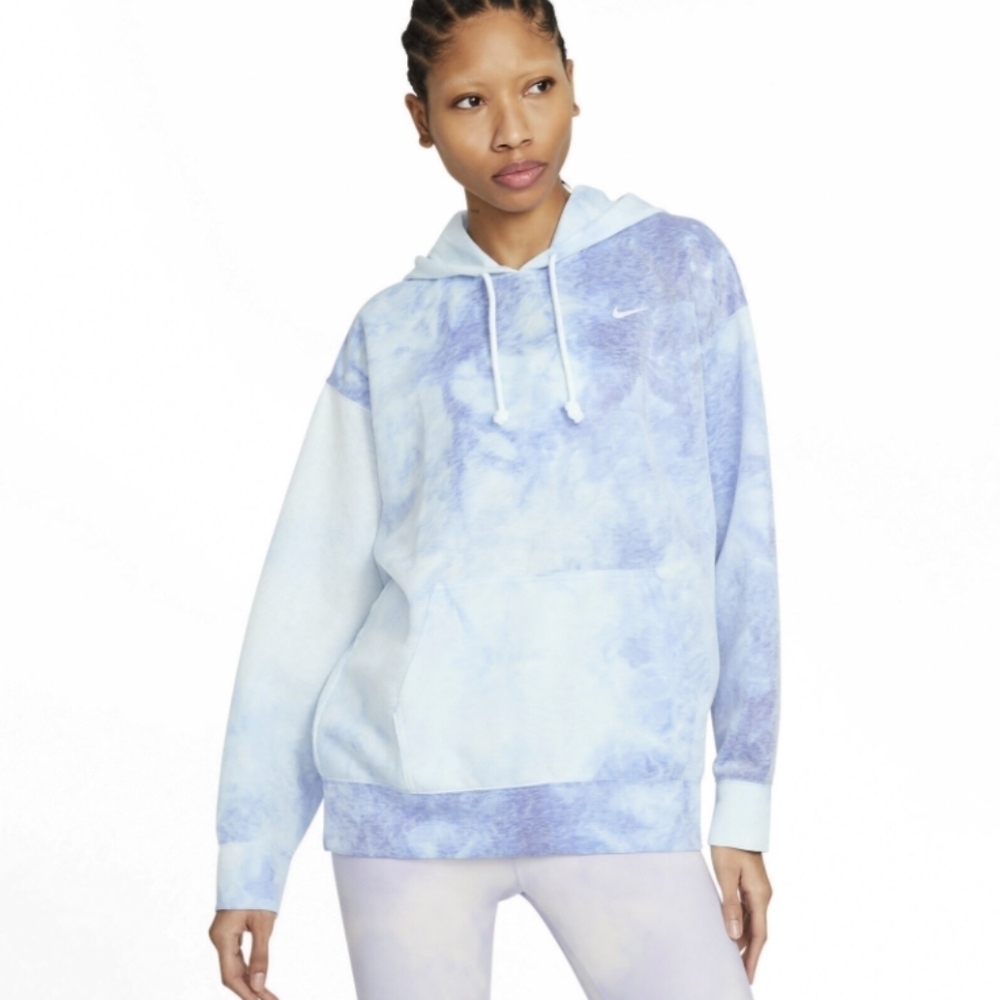 Nike Hoodie Women Small Blue Tie Dye Marble Lightweight Sweatshirt Icon Clash